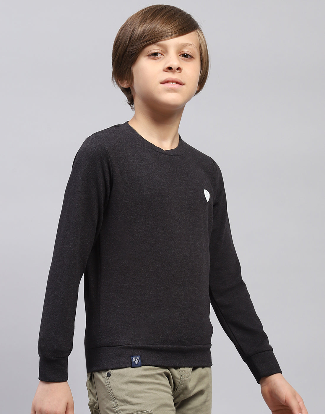 Boys Grey Solid Round Neck Full Sleeve Sweatshirt