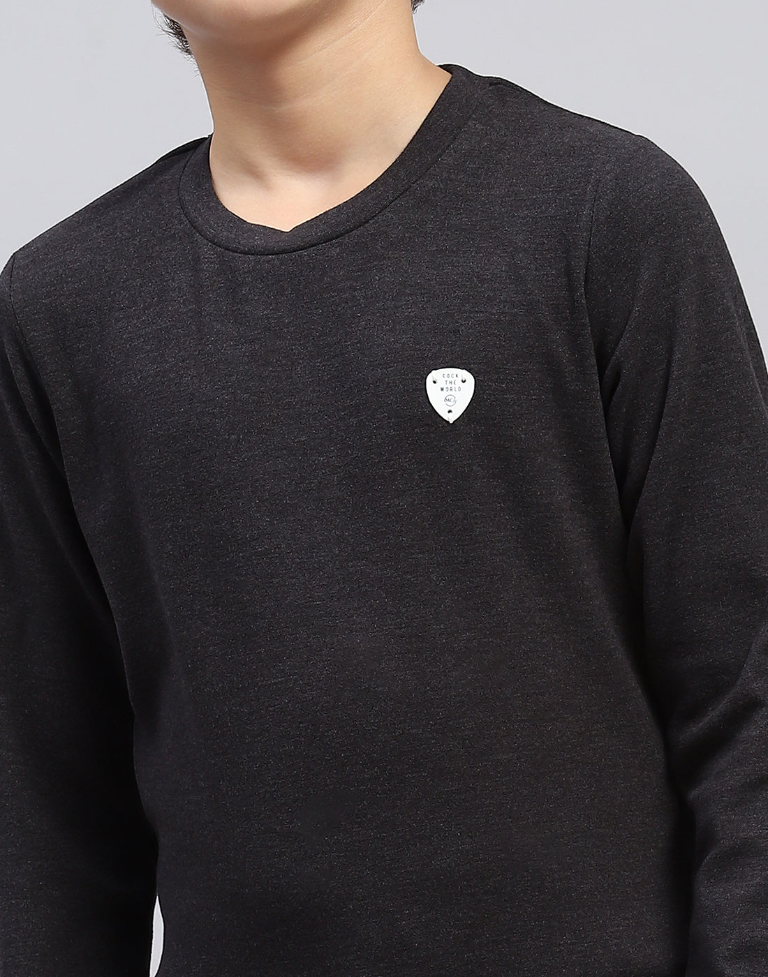 Boys Grey Solid Round Neck Full Sleeve Sweatshirt