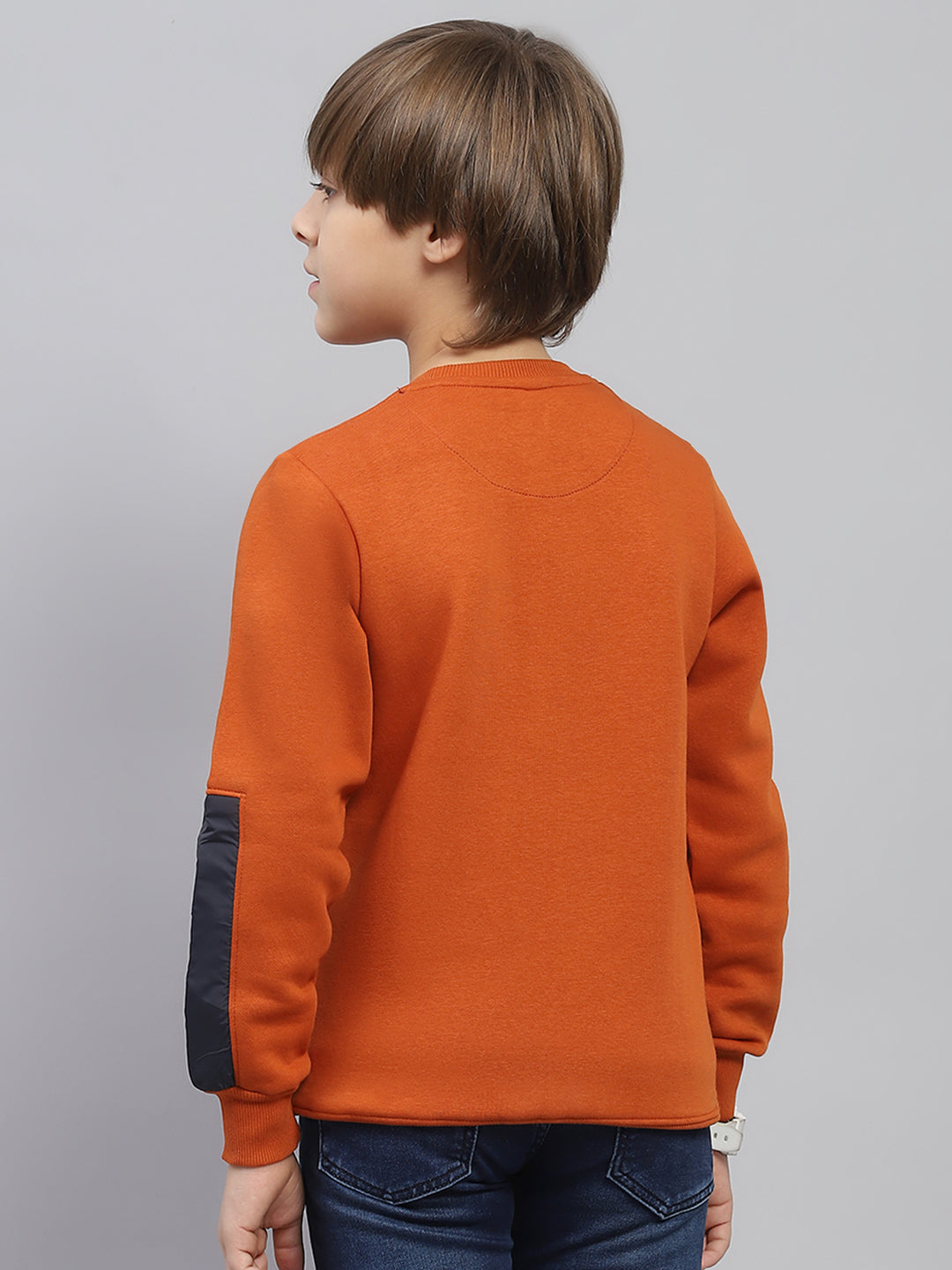 Boys Rust Solid Round Neck Full Sleeve Sweatshirt