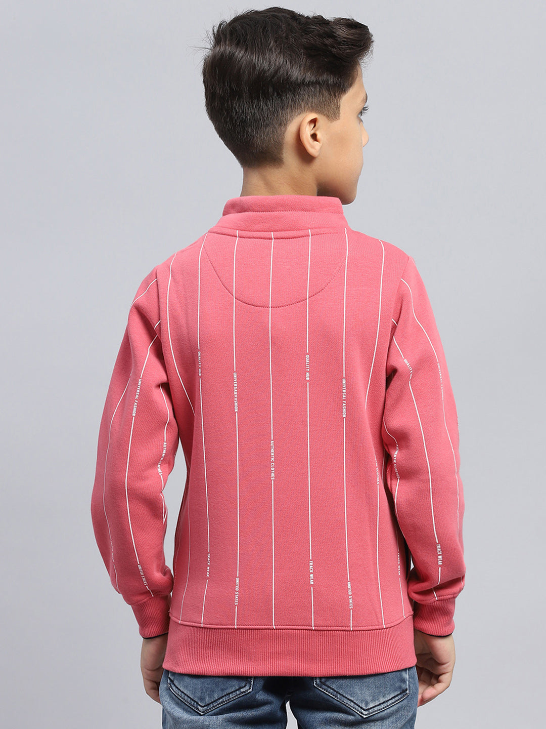 Boys Pink Printed High Neck Full Sleeve Sweatshirt