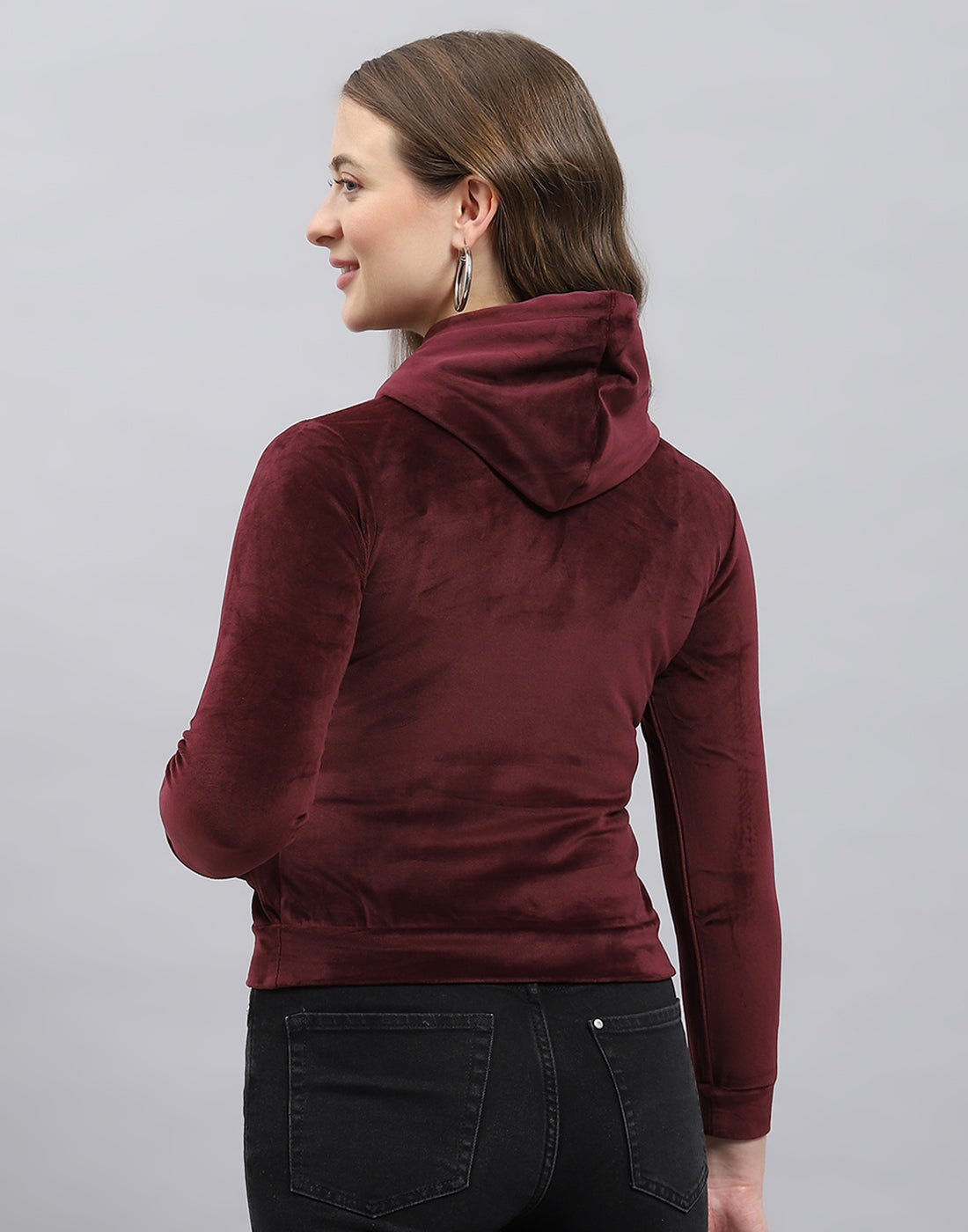 Girls Burgundy Solid Hooded Full Sleeve Sweatshirt