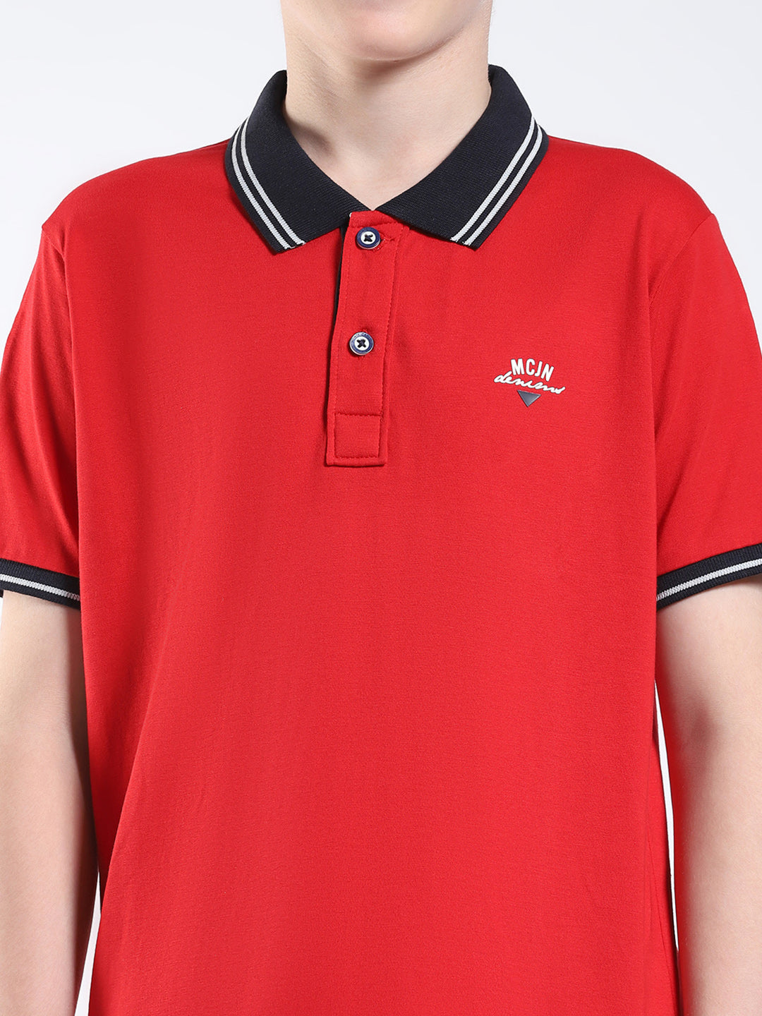 Boys Red Solid Collar Half Sleeve T-Shirt