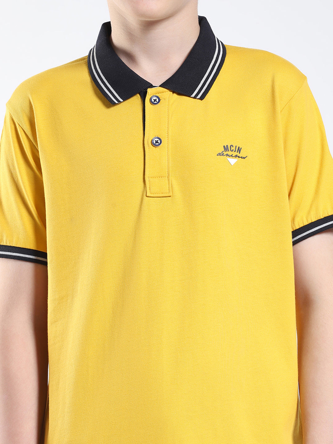 Boys Mustard Solid Collar Half Sleeve T-Shirt