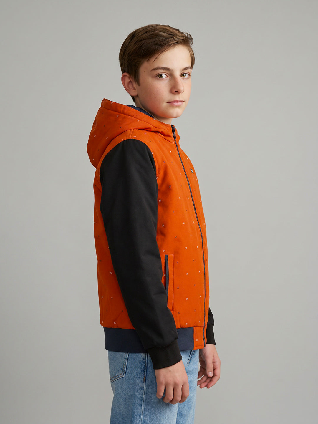 Boys Navy Blue Camouflage Detachable Hood Sleeveless Puffer Jacket