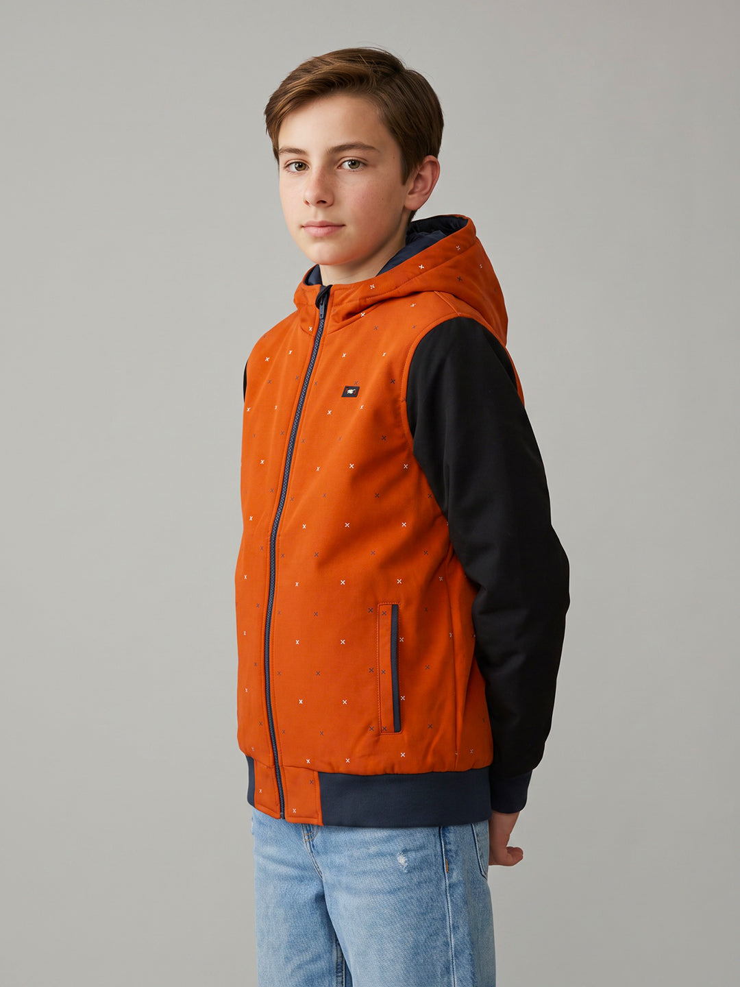 Boys Navy Blue Camouflage Detachable Hood Sleeveless Puffer Jacket