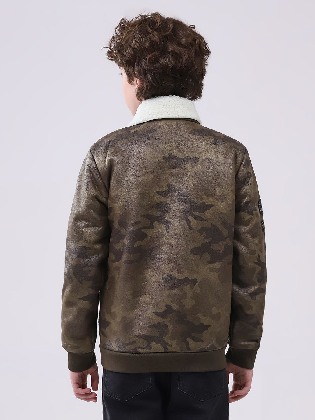 Boys Olive Printed Collar Full Sleeve Boys Jacket