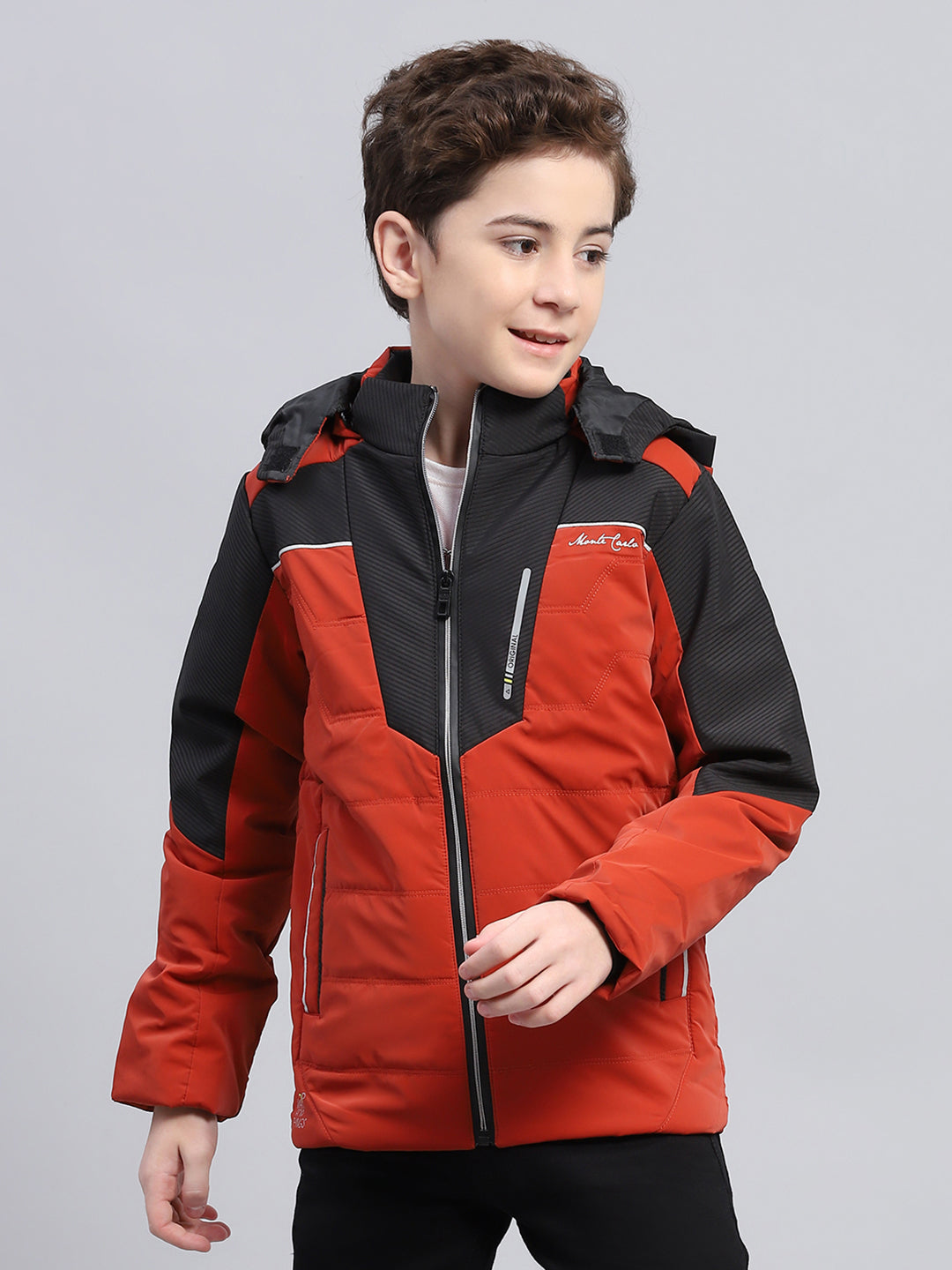 Boys Brown Solid Detachable Hood Full Sleeve Jacket