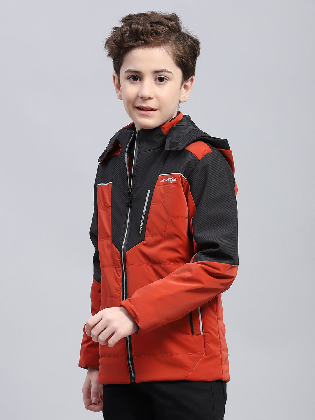 Boys Brown Solid Detachable Hood Full Sleeve Jacket