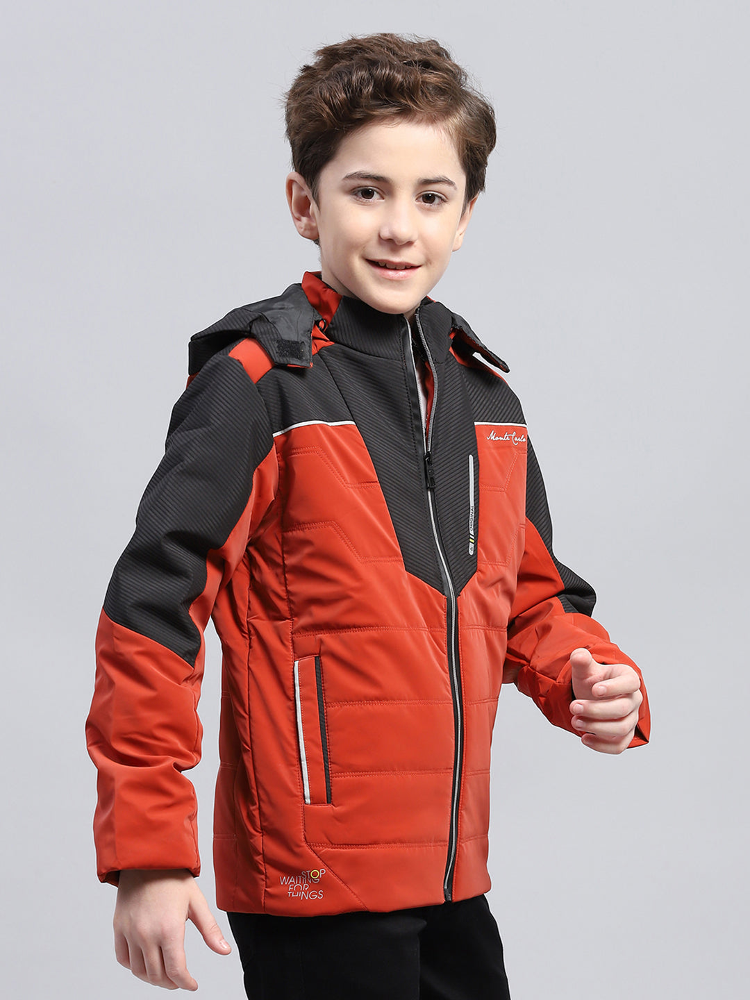 Boys Brown Solid Detachable Hood Full Sleeve Jacket