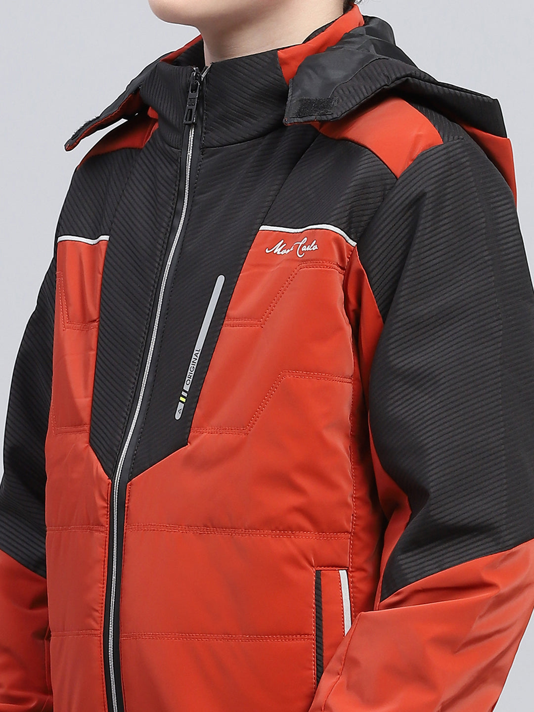 Boys Brown Solid Detachable Hood Full Sleeve Jacket