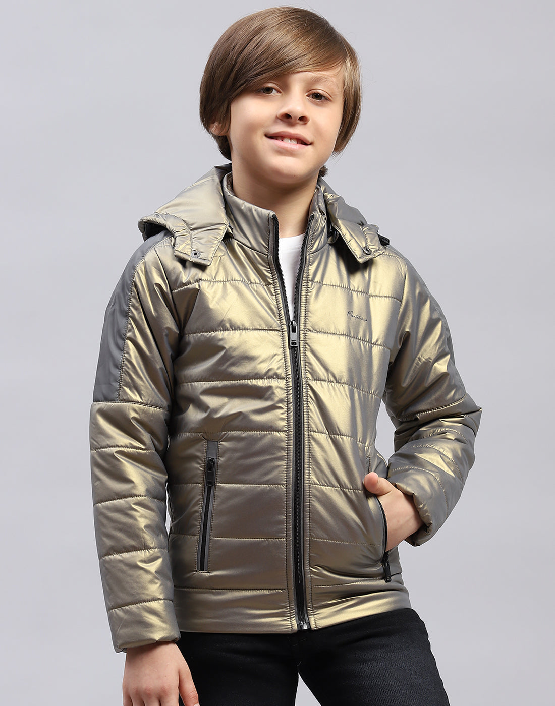 Boys Olive Solid Hooded Full Sleeve Jacket