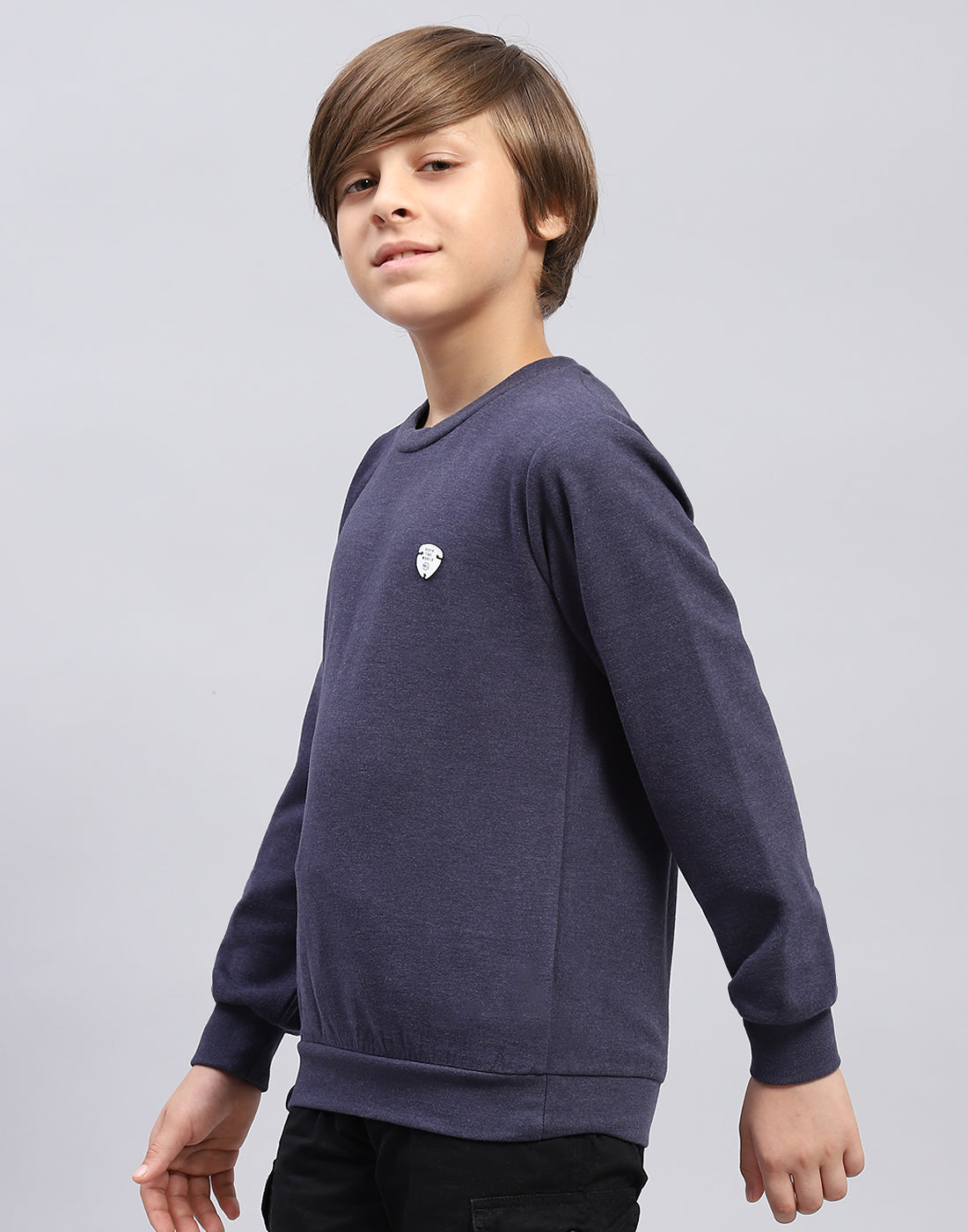Boys Navy Blue Solid Round Neck Full Sleeve Sweatshirt