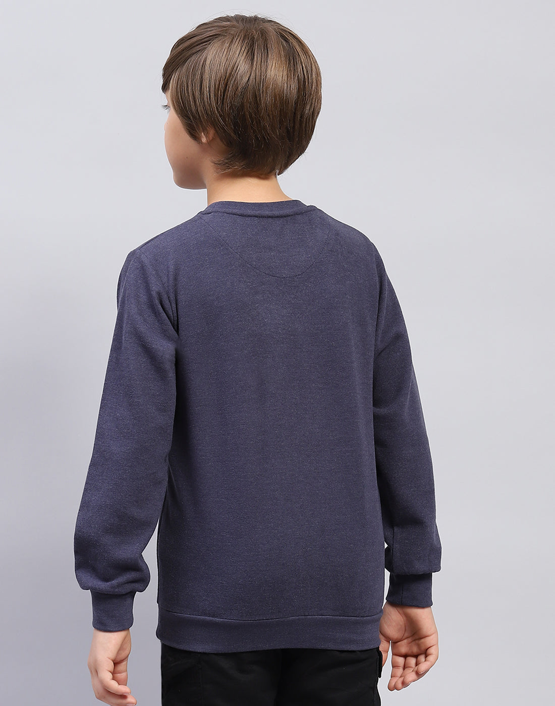 Boys Navy Blue Solid Round Neck Full Sleeve Sweatshirt