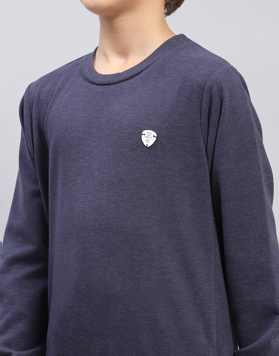 Boys Navy Blue Solid Round Neck Full Sleeve Sweatshirt