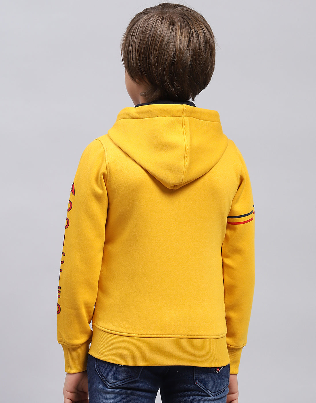 Boys Mustard Printed Hooded Full Sleeve Sweatshirt