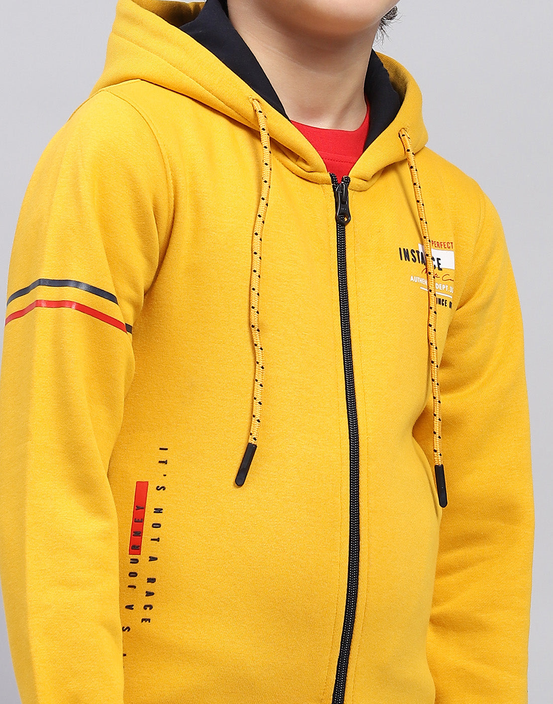 Boys Mustard Printed Hooded Full Sleeve Sweatshirt