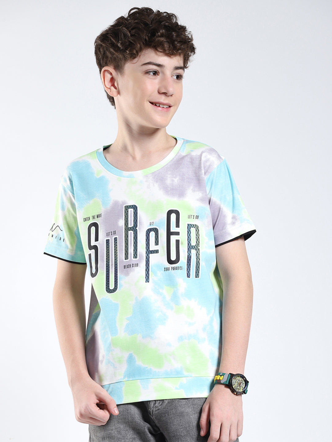 Boys Multicolor Printed Round Neck Half Sleeve T-Shirt