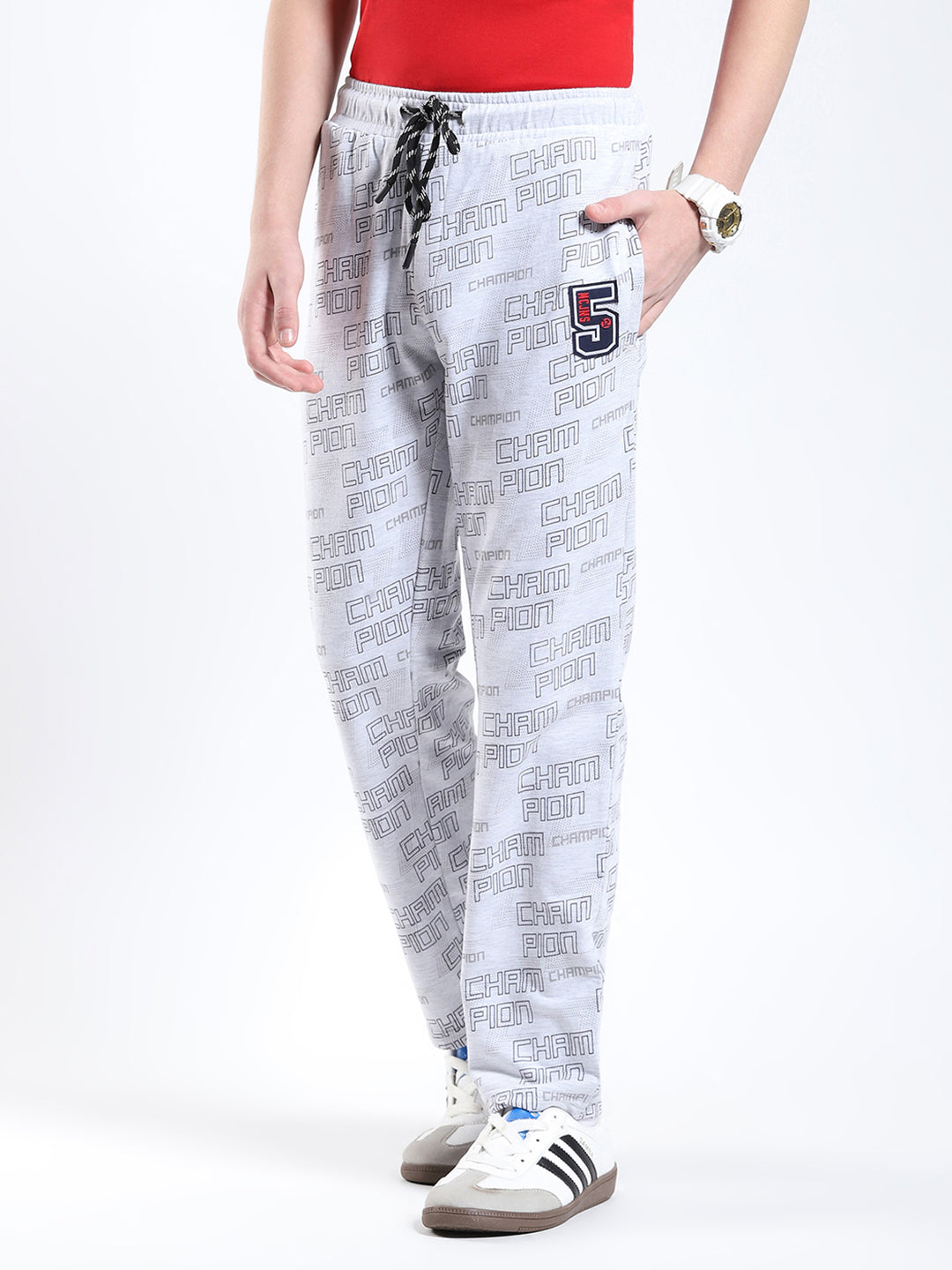 Boys Grey Printed Regular Fit Lower