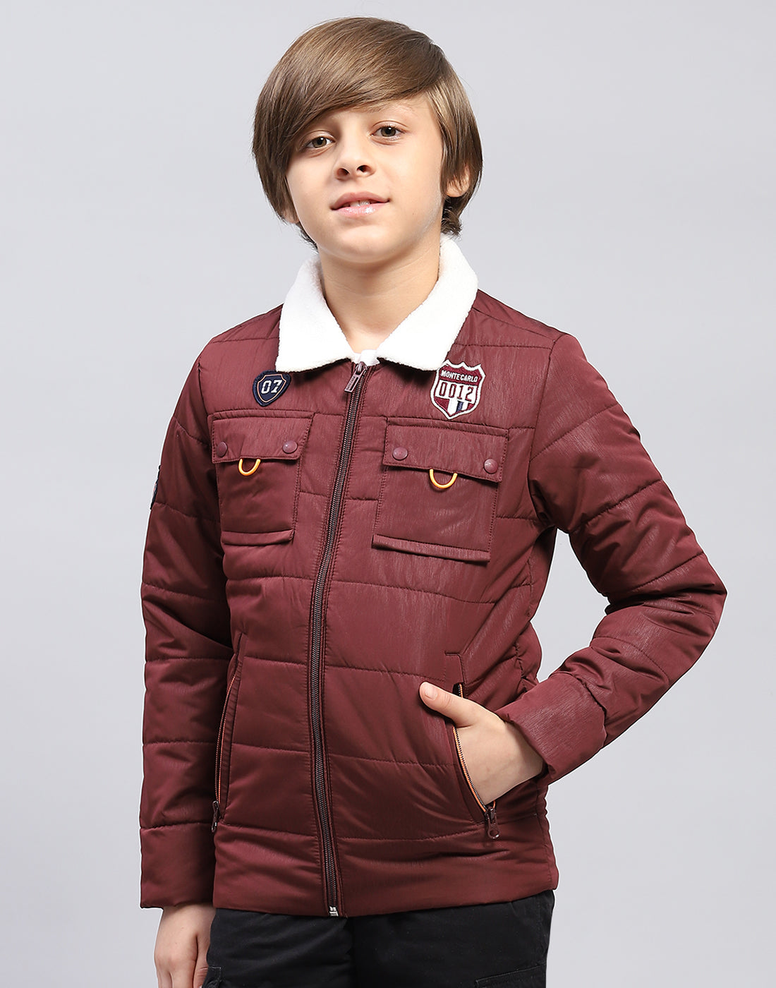 Boys Maroon Solid Collar Full Sleeve Jacket