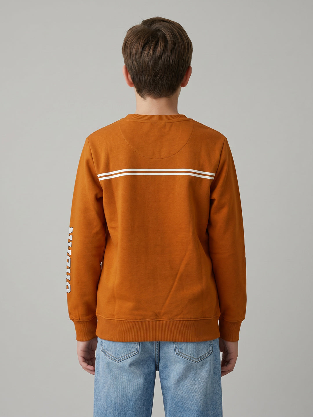 Boys Rust Printed Round Neck Full Sleeve Sweatshirt