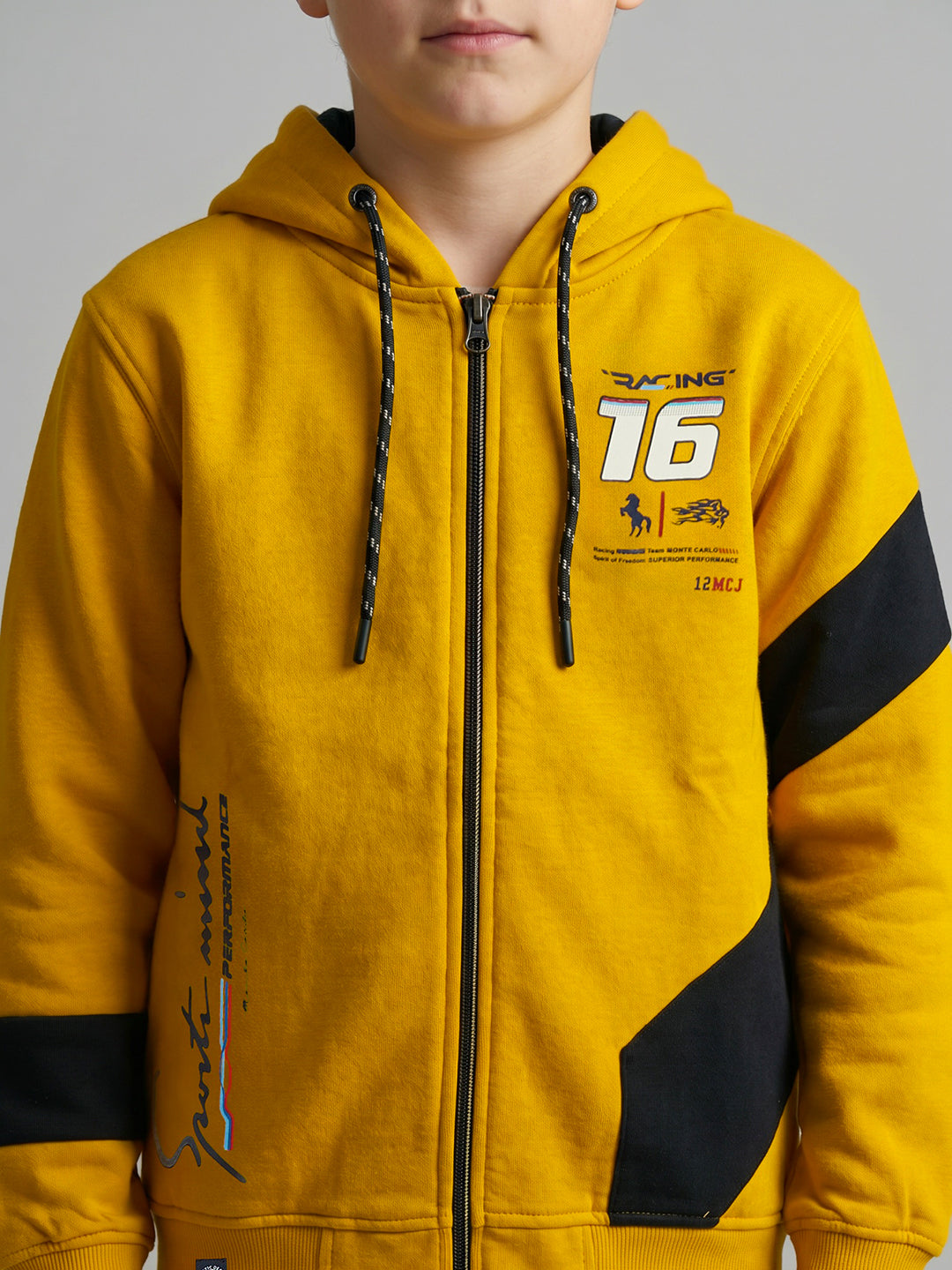 Boys Mustard Printed Collar Full Sleeve Sweatshirt