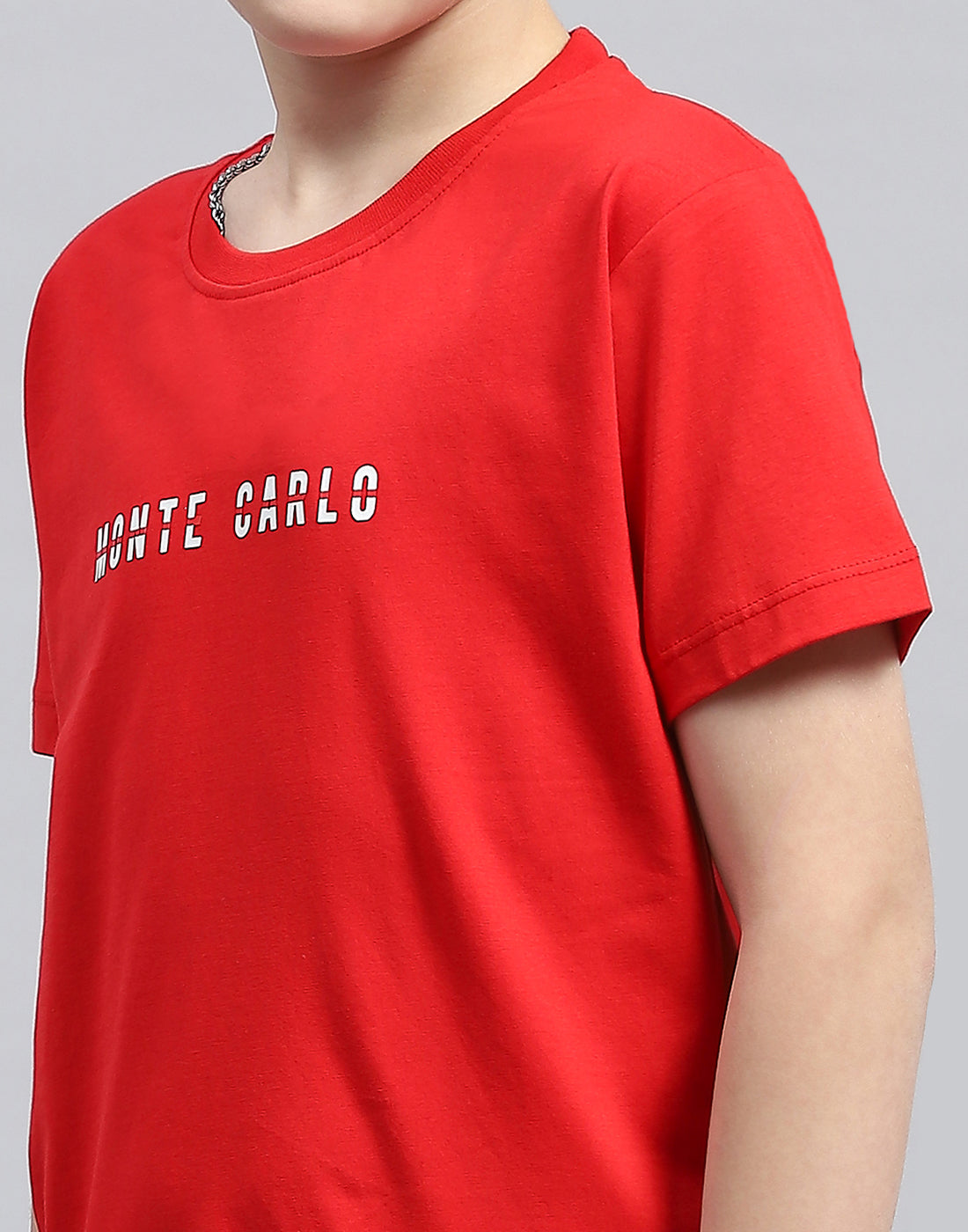 Boys Red Printed Round Neck Half Sleeve T-Shirt