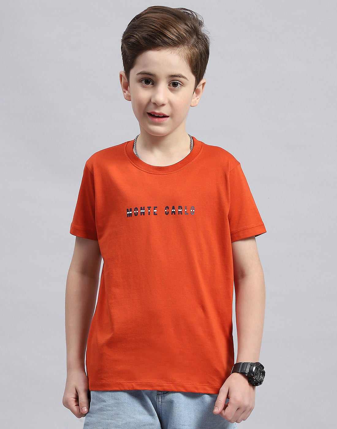 Boys Rust Printed Round Neck Half Sleeve T-Shirt