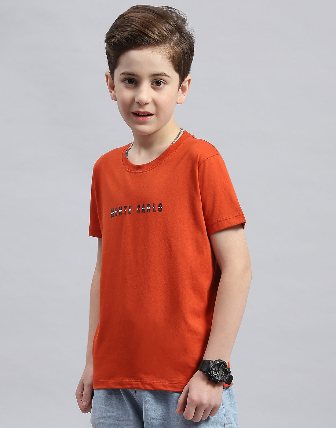 Boys Rust Printed Round Neck Half Sleeve T-Shirt