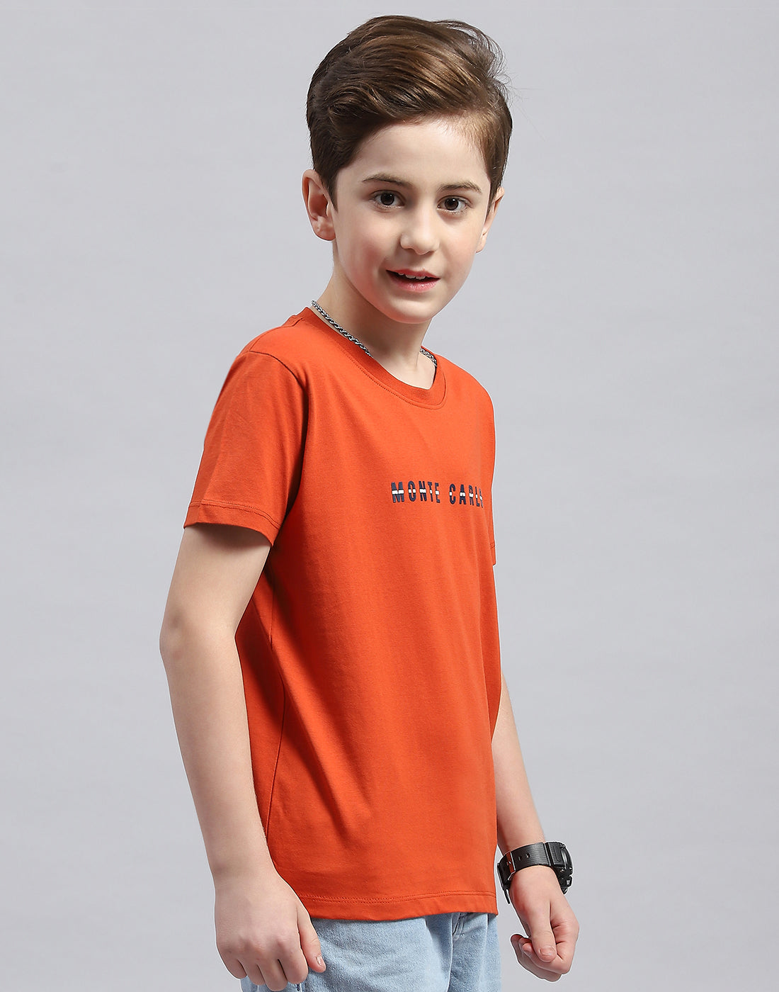 Boys Rust Printed Round Neck Half Sleeve T-Shirt