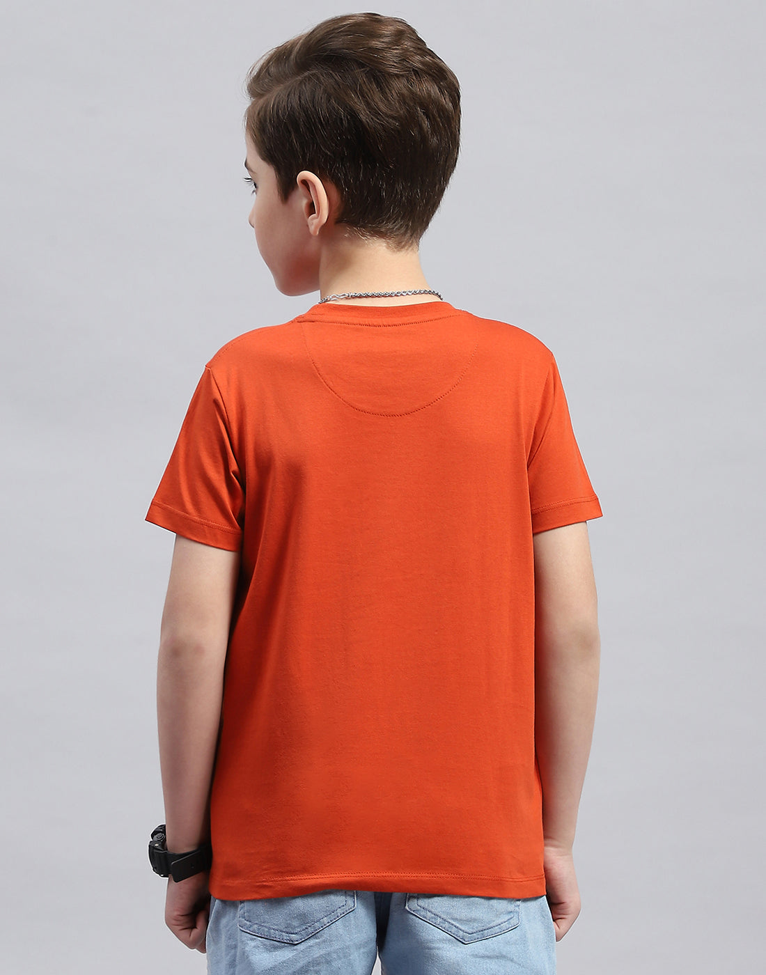 Boys Rust Printed Round Neck Half Sleeve T-Shirt