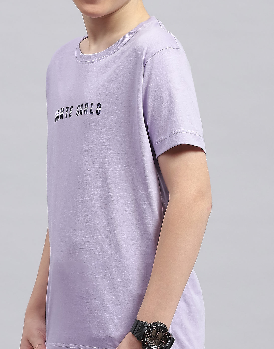 Boys Purple Printed Round Neck Half Sleeve T-Shirt