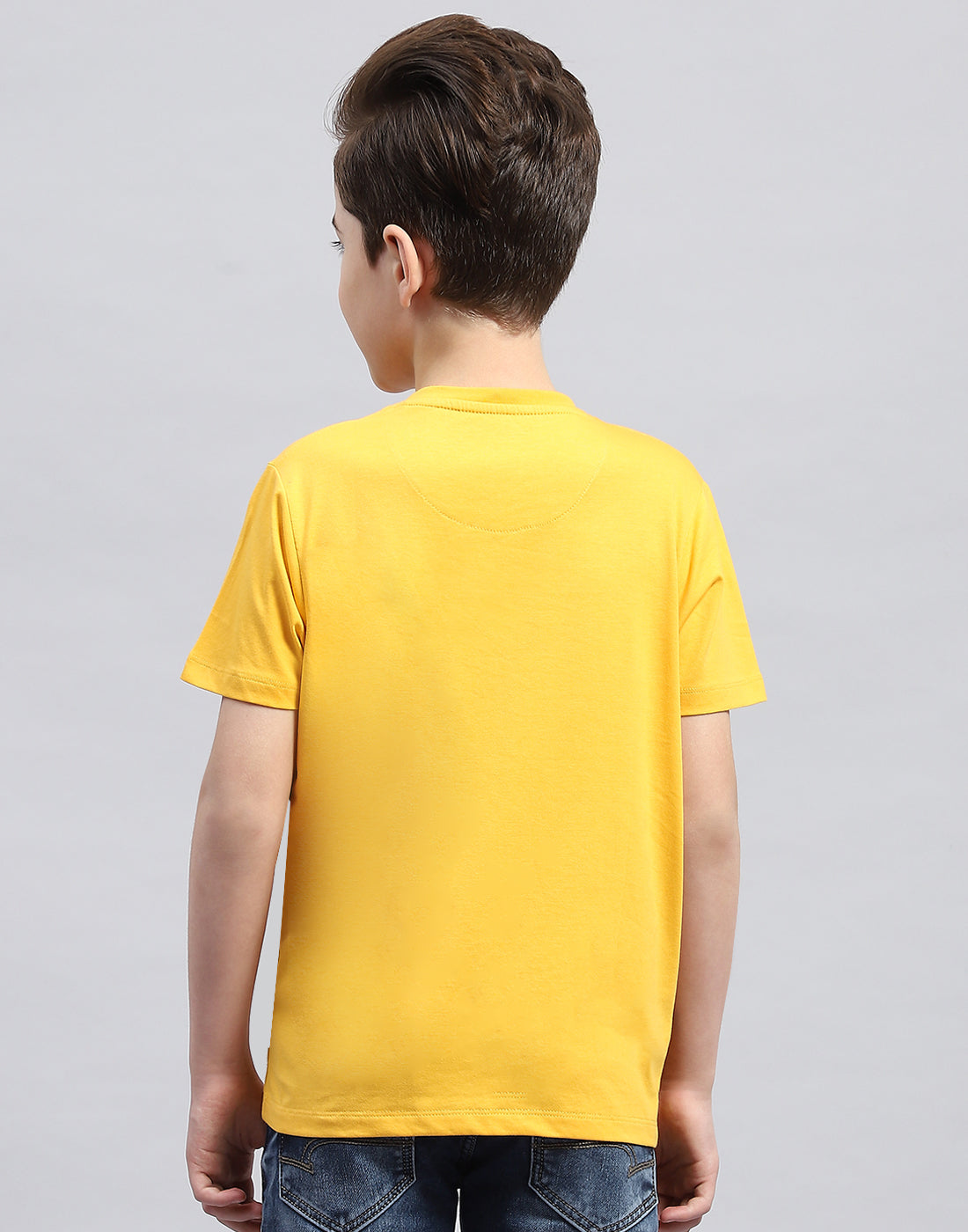 Boys Mustard Printed Round Neck Half Sleeve T-Shirt