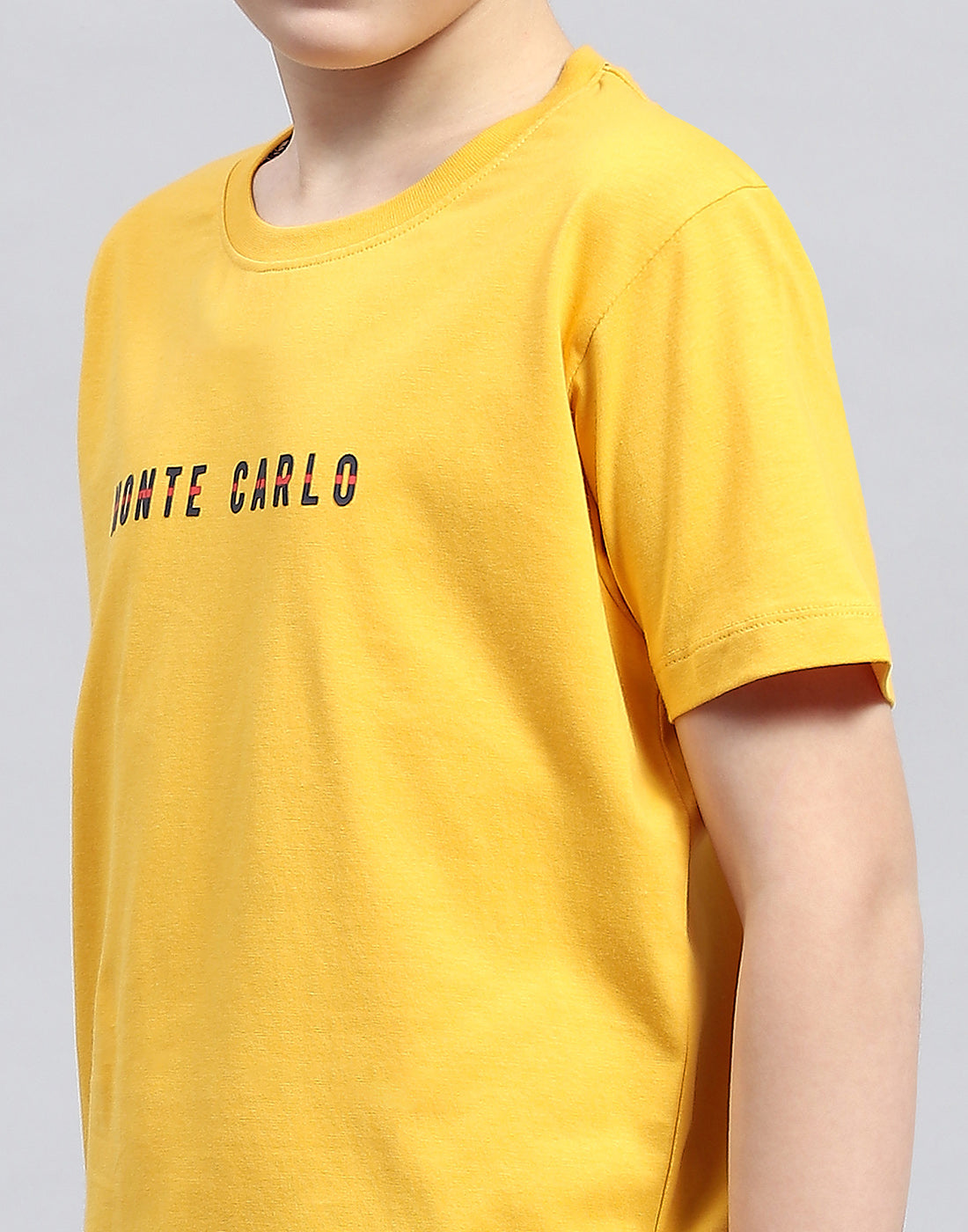 Boys Mustard Printed Round Neck Half Sleeve T-Shirt