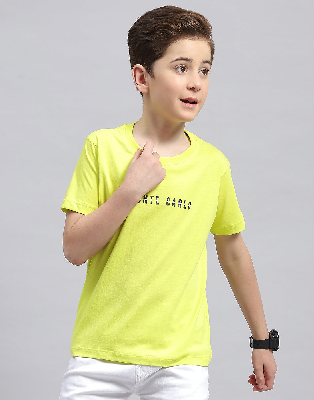 Boys Yellow Printed Round Neck Half Sleeve T-Shirt