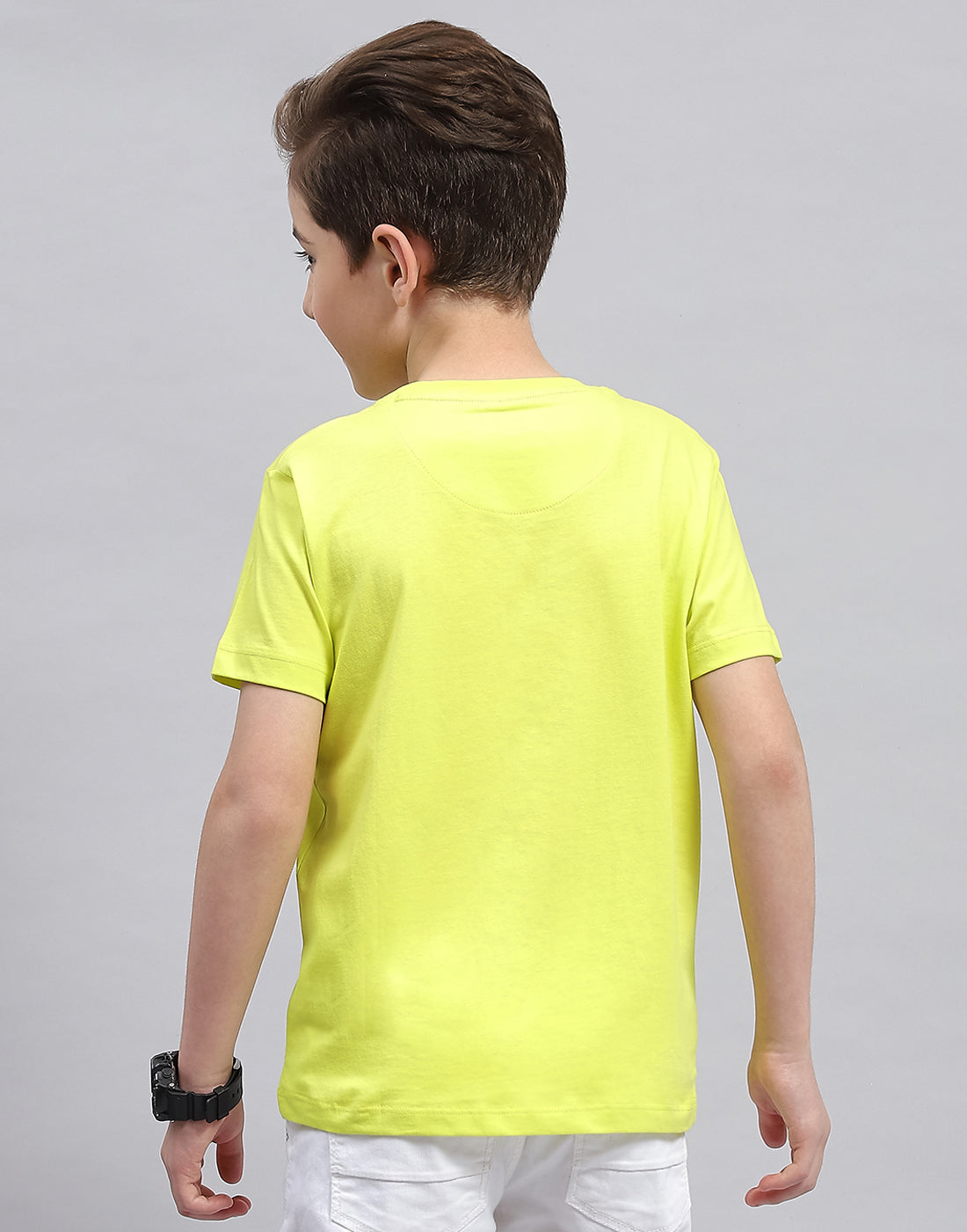 Boys Yellow Printed Round Neck Half Sleeve T-Shirt