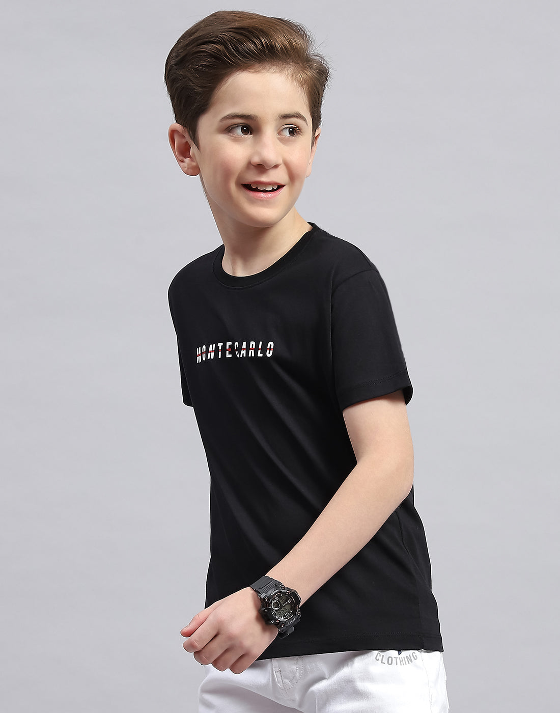 Boys Black Printed Round Neck Half Sleeve T-Shirt