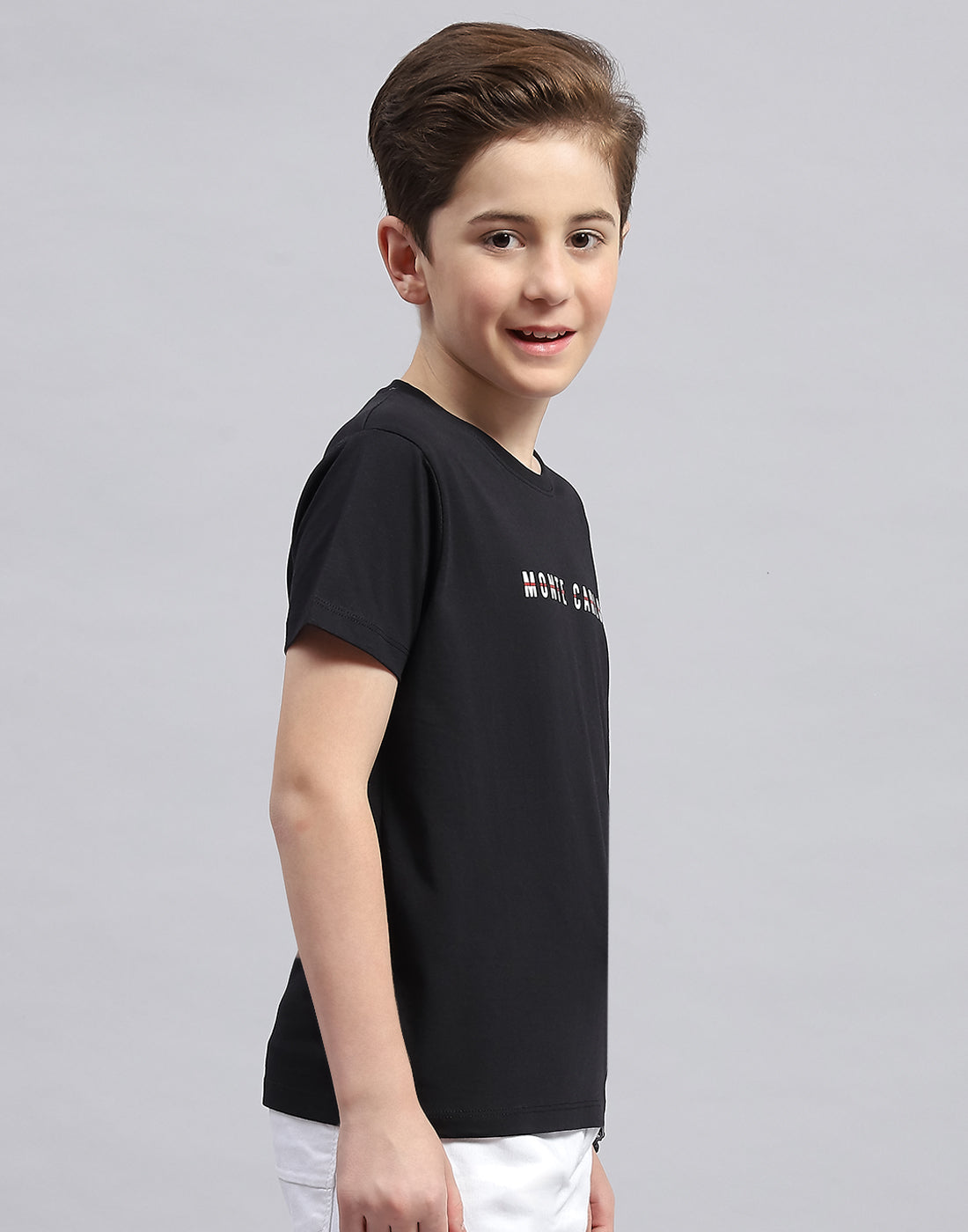 Boys Black Printed Round Neck Half Sleeve T-Shirt