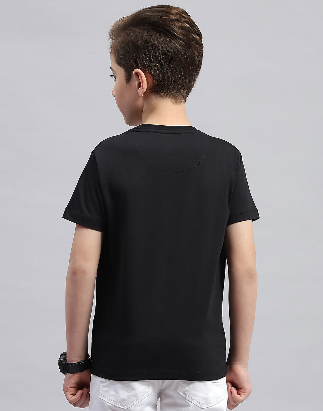 Boys Black Printed Round Neck Half Sleeve T-Shirt
