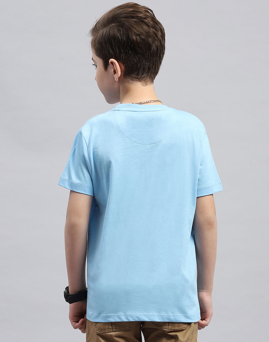 Boys Sky Blue Printed Round Neck Half Sleeve T-Shirt