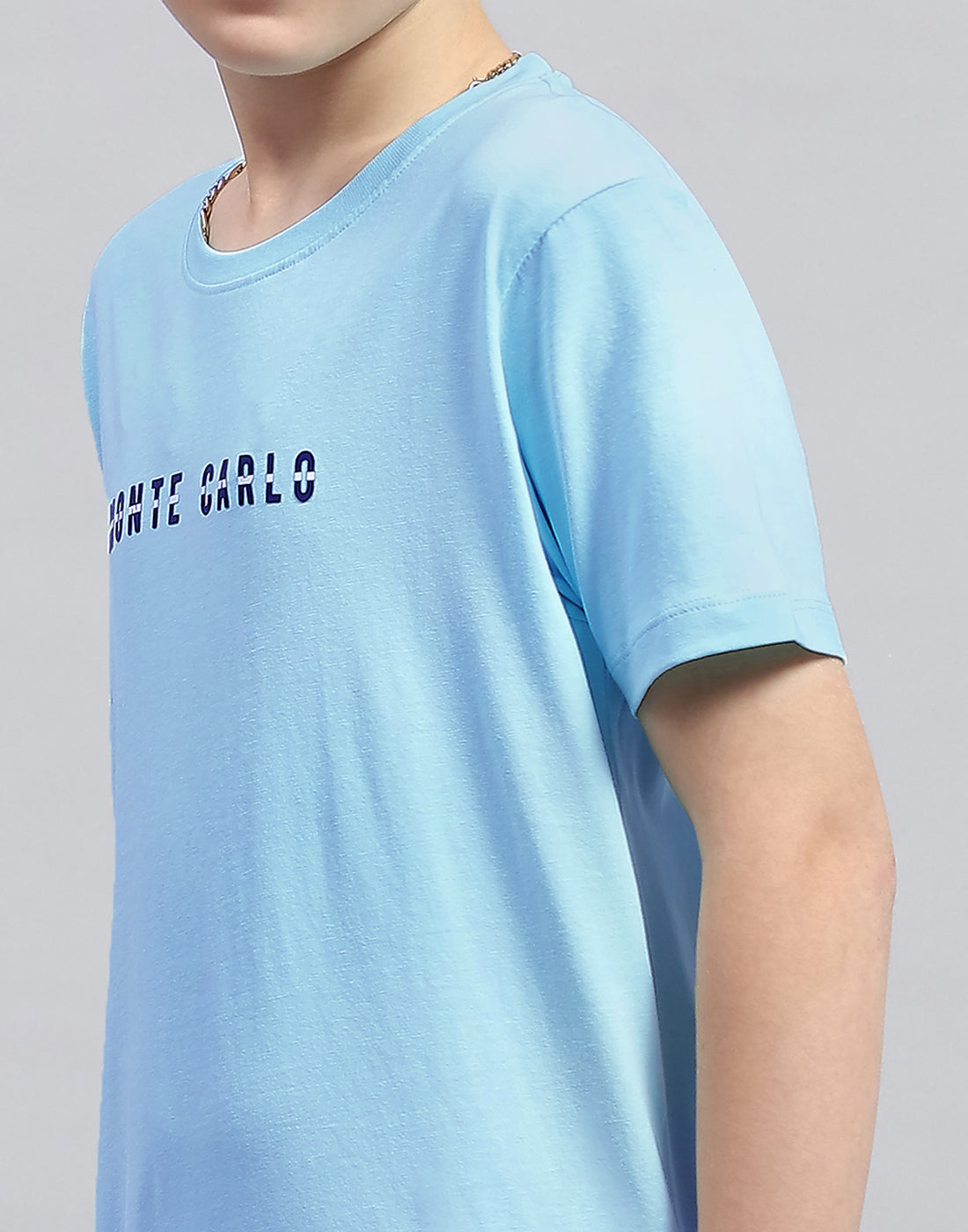 Boys Sky Blue Printed Round Neck Half Sleeve T-Shirt