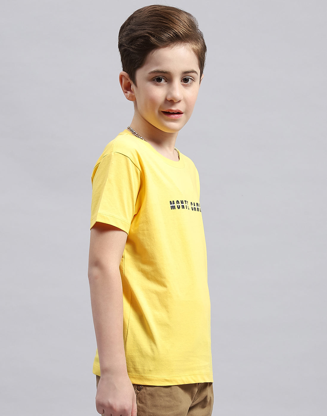 Boys Yellow Printed Round Neck Half Sleeve T-Shirt
