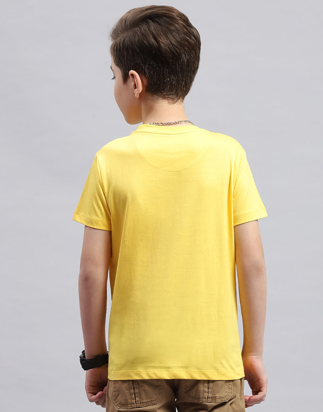 Boys Yellow Printed Round Neck Half Sleeve T-Shirt