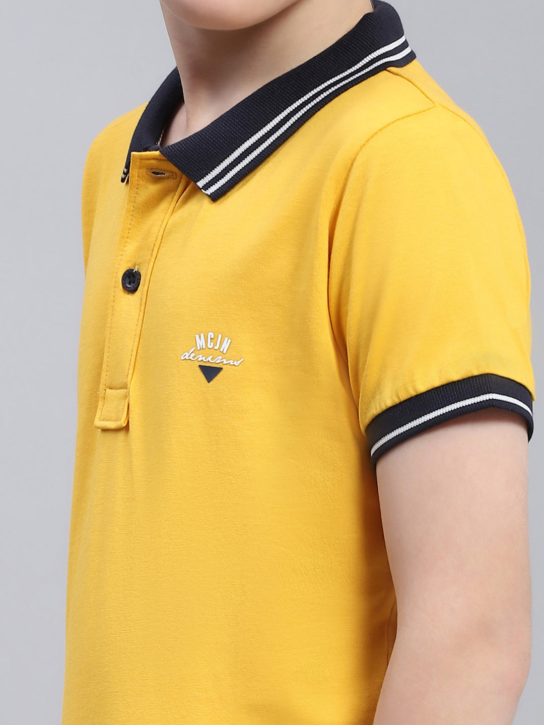 Boys Mustard Printed Collar Half Sleeve T-Shirt