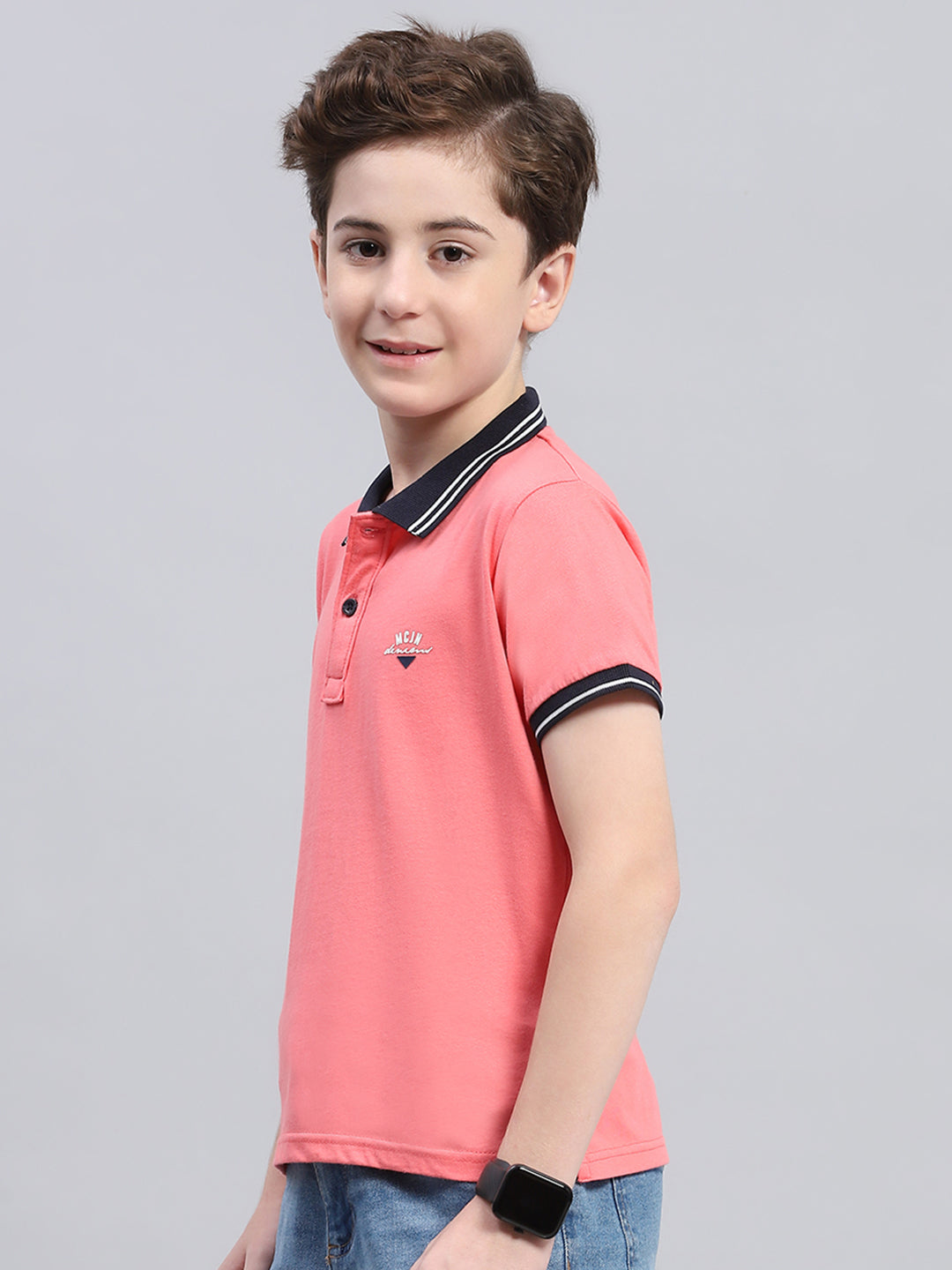 Boys Coral Solid Collar Half Sleeve T-Shirt