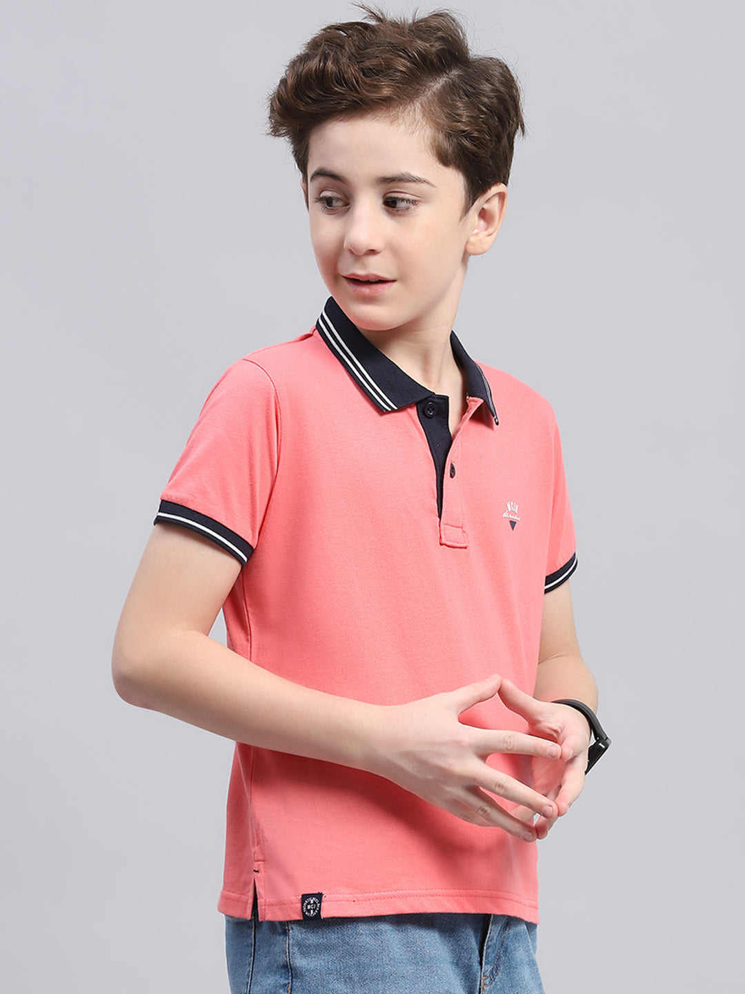 Boys Coral Solid Collar Half Sleeve T-Shirt