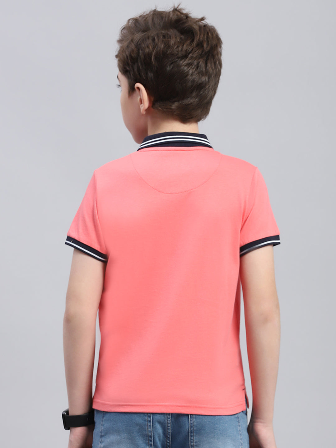 Boys Coral Solid Collar Half Sleeve T-Shirt