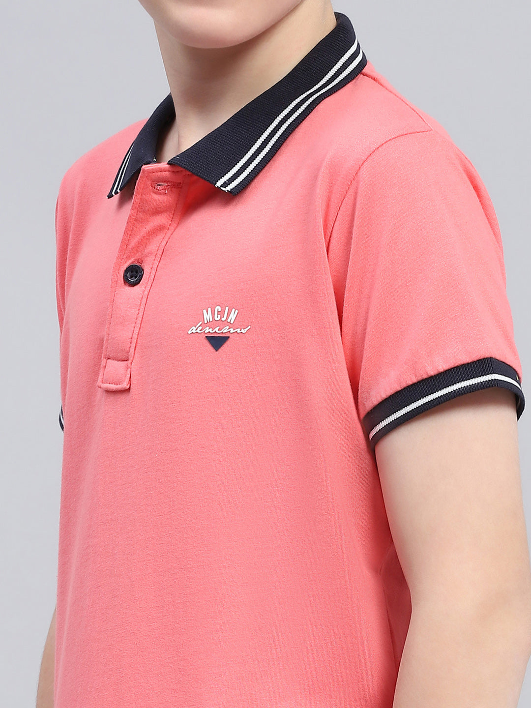 Boys Coral Solid Collar Half Sleeve T-Shirt