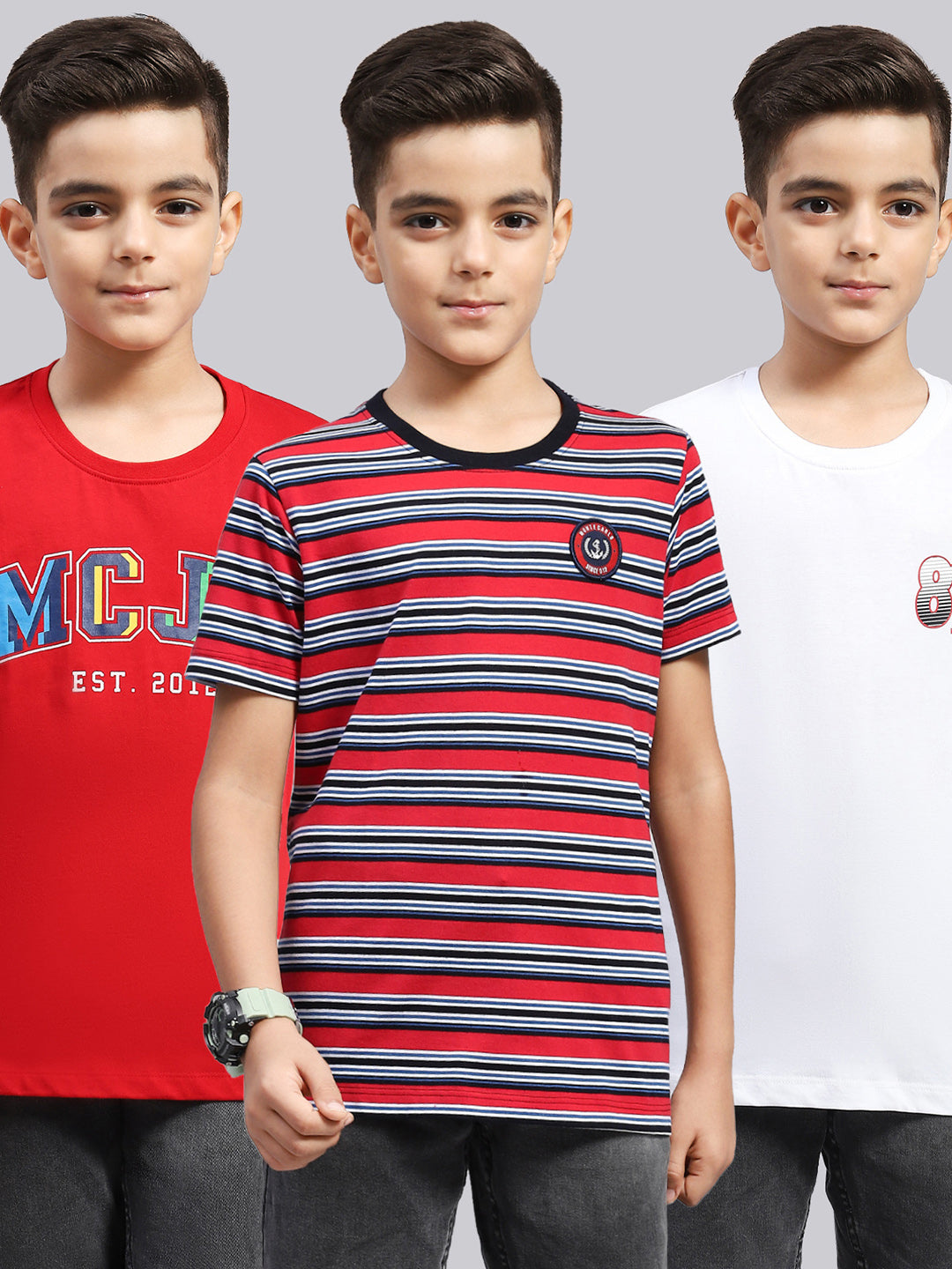 Boys Multi Color Printed Round Neck Half Sleeve T-Shirt (Pack of 3)