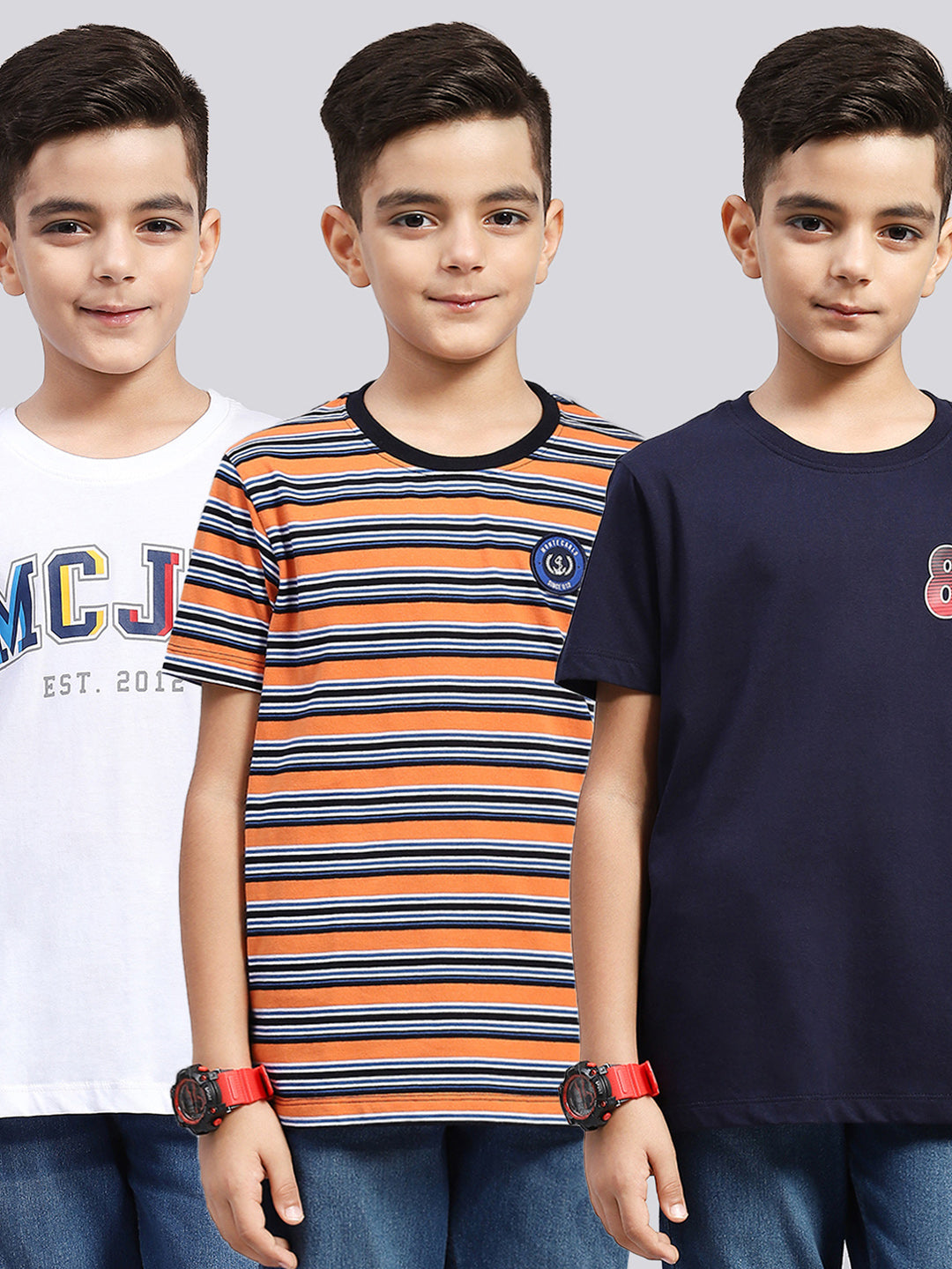 Boys Multi Color Printed Round Neck Half Sleeve T-Shirt (Pack of 3)
