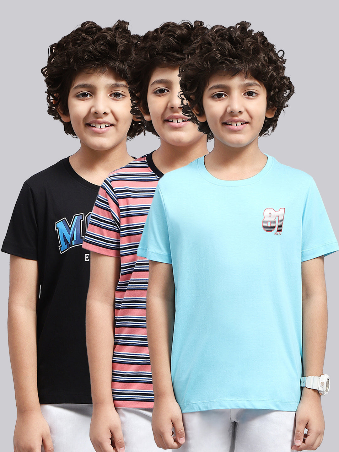 Boys Multicolor Stripe Round Neck Half Sleeve T-Shirt (Pack of 3)